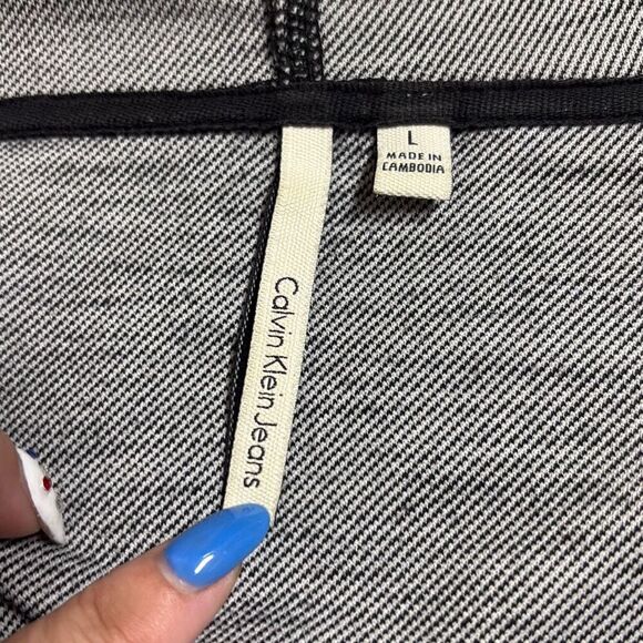 Calvin Klein Jeans Large Black Gray Hoodie Full Zip Kangaroo Pocket Jacket - Picture 6 of 9